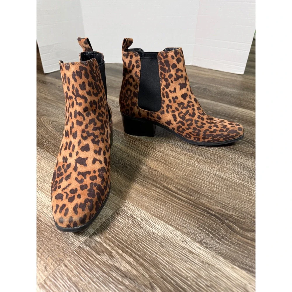 Leopard Print Chelsea Ankle Boots Brown Block Heel Size 9 Target a new‎ day
